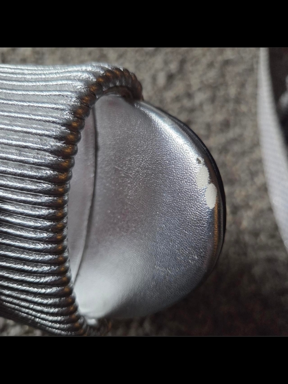 CHANEL Silver Ribbed Slide Sandals with Embellished Heel - Picture 9 of 9